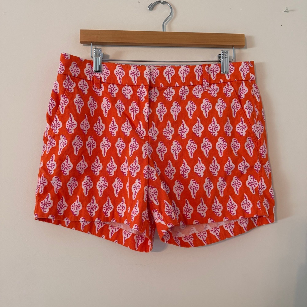 J.Crew‎ Chino 3" Medallion Print Shorts Orange Pink Cotton Summer Womens Size 8